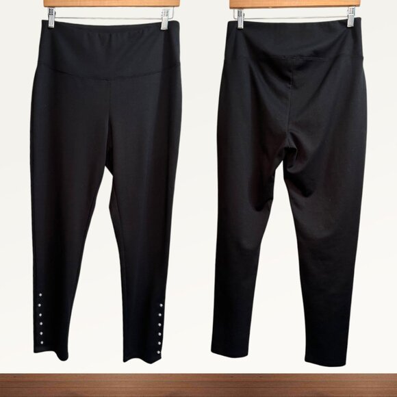 INC International Concepts black leggings w pearl bead accents - Picture 2 of 9